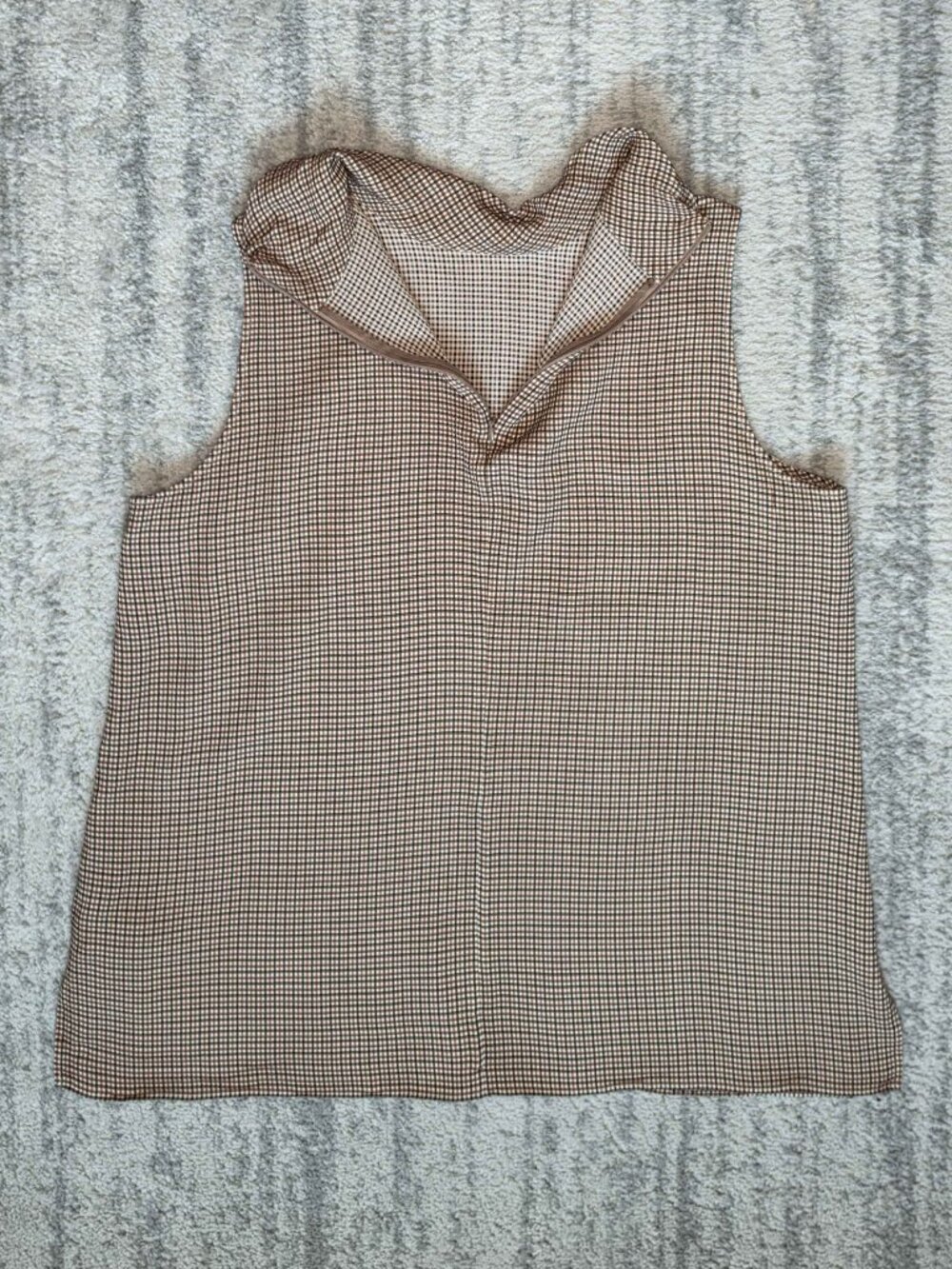 Lafayette 148 Plaid Checkered Brown Tan Mock Cowl Neck Sleeveless Blouse XL - Picture 7 of 12